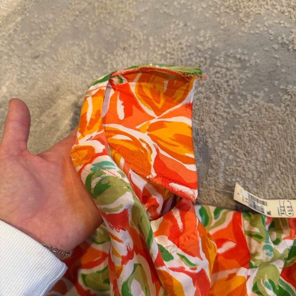 Jack Mulqueen silk floral top orange green short sleeve button front small - Picture 7 of 8